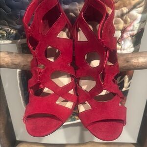 Vibrant Red Strappy High Heels